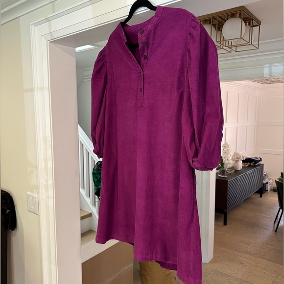 GAP Magenta Puff Sleeve Pinwale Corduroy Mini Shift Dress - Size XL - Picture 8 of 14